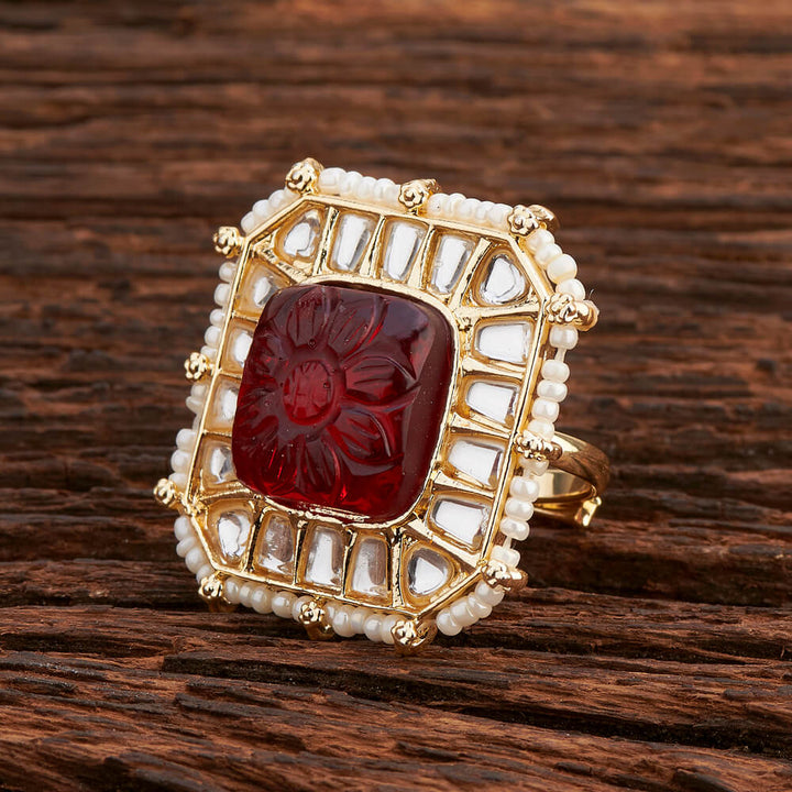 Indo Western Stone Ring With Gold Plating 108362