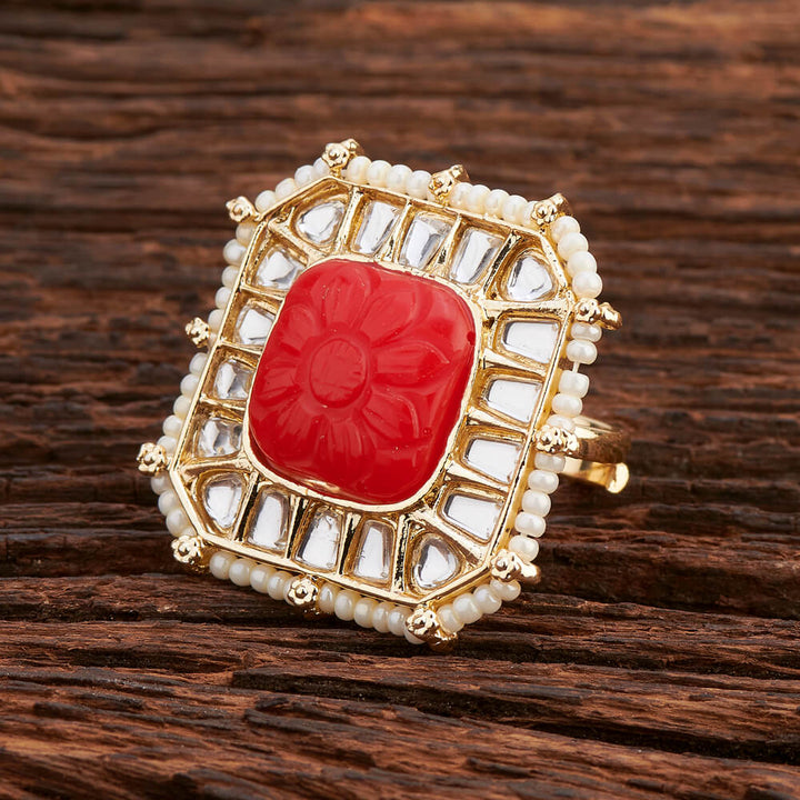 Indo Western Stone Ring With Gold Plating 108362
