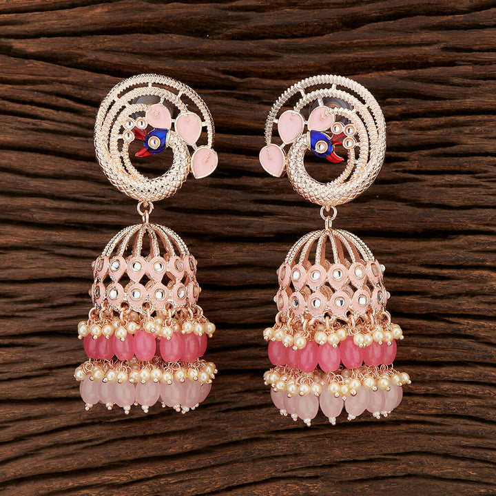 Indo Western Peacock Earring With Rose Gold Plating 108432