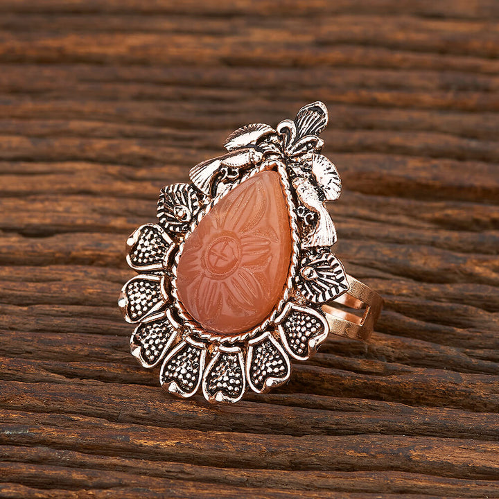 Indo Western Adjustable Ring With Rose Gold Plating 108510