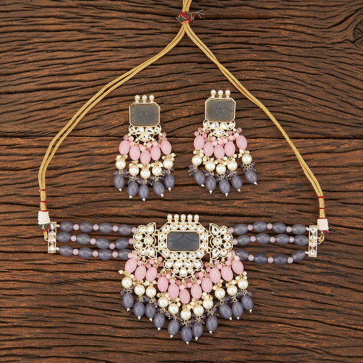 Indo Western Beads Necklace With Gold Plating 108565
