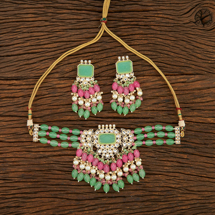 Indo Western Beads Necklace With Gold Plating 108565
