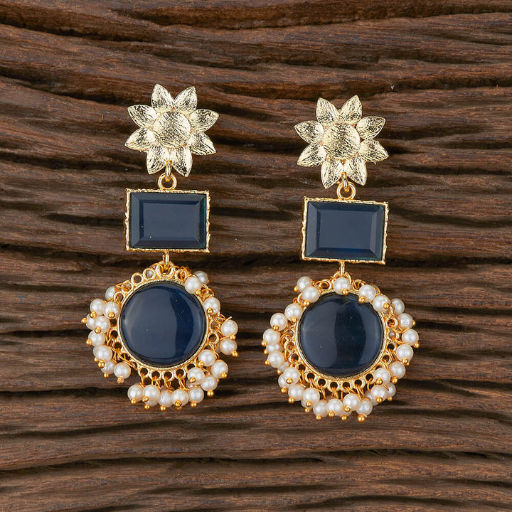 Oxidised Moti Earring With Gold Plating 803907