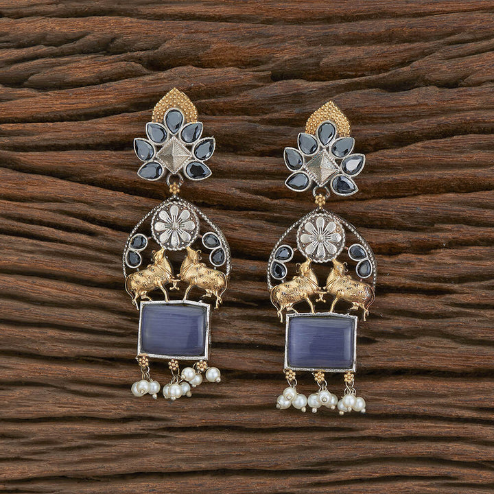 Oxidised Stone Earring With 2 Tone Plating 804043