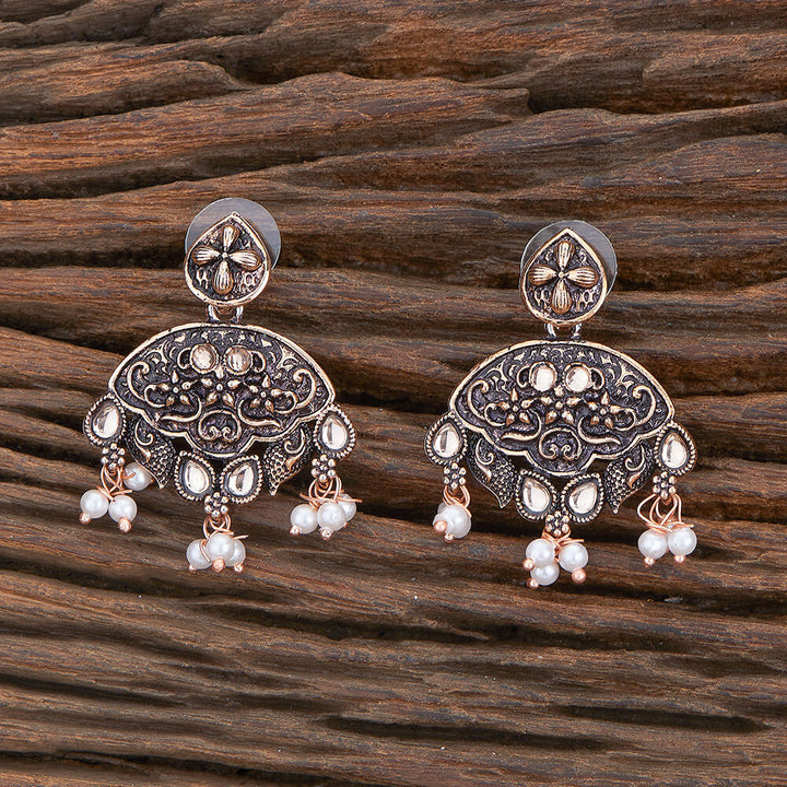 Oxidised Delicate Earring With Rose Gold Plating 804076