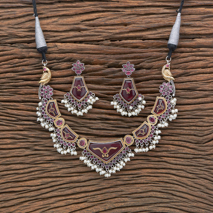 Oxidised Trendy Necklace With 2 Tone Plating 804106