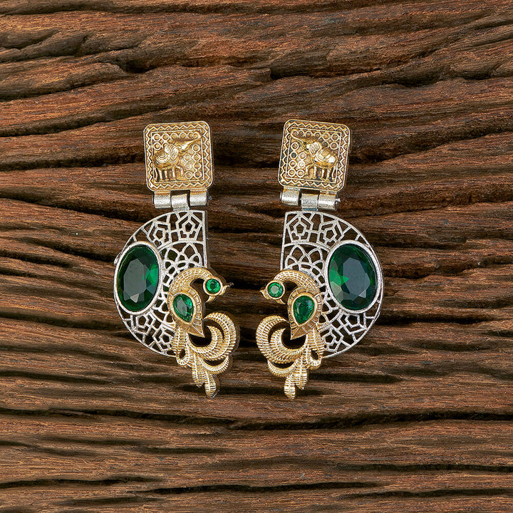Oxidised Peacock Earring With 2 Tone Plating 804621