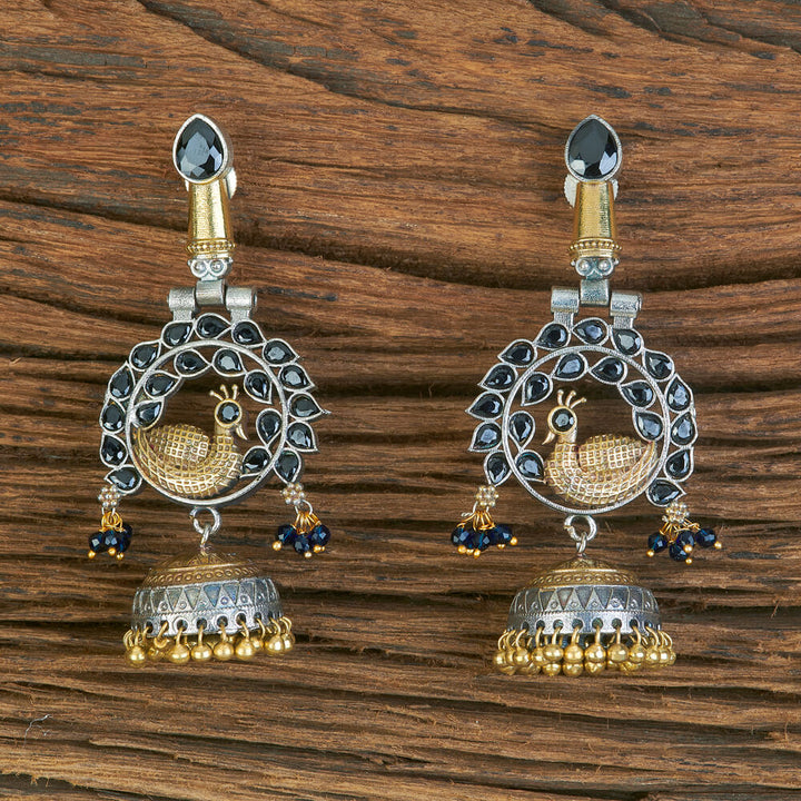Oxidised Peacock Earring With 2 Tone Plating 804637