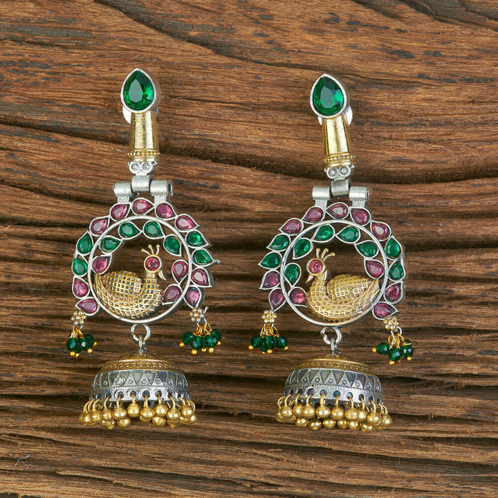 Oxidised Peacock Earring With 2 Tone Plating 804637