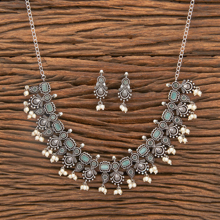 Moti Necklace With Oxidised Plating 804713