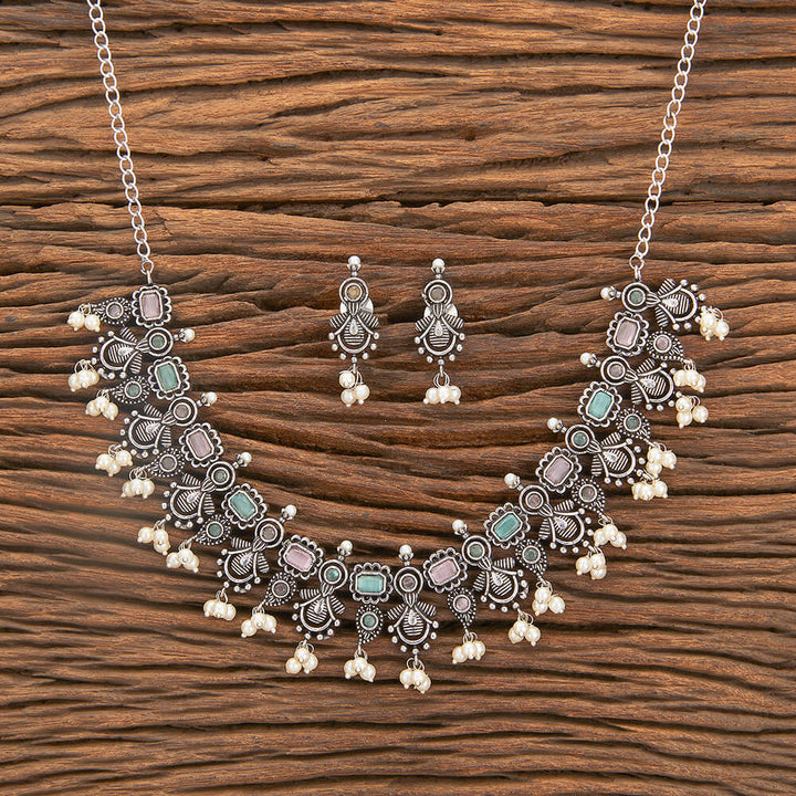 Moti Necklace With Oxidised Plating 804713